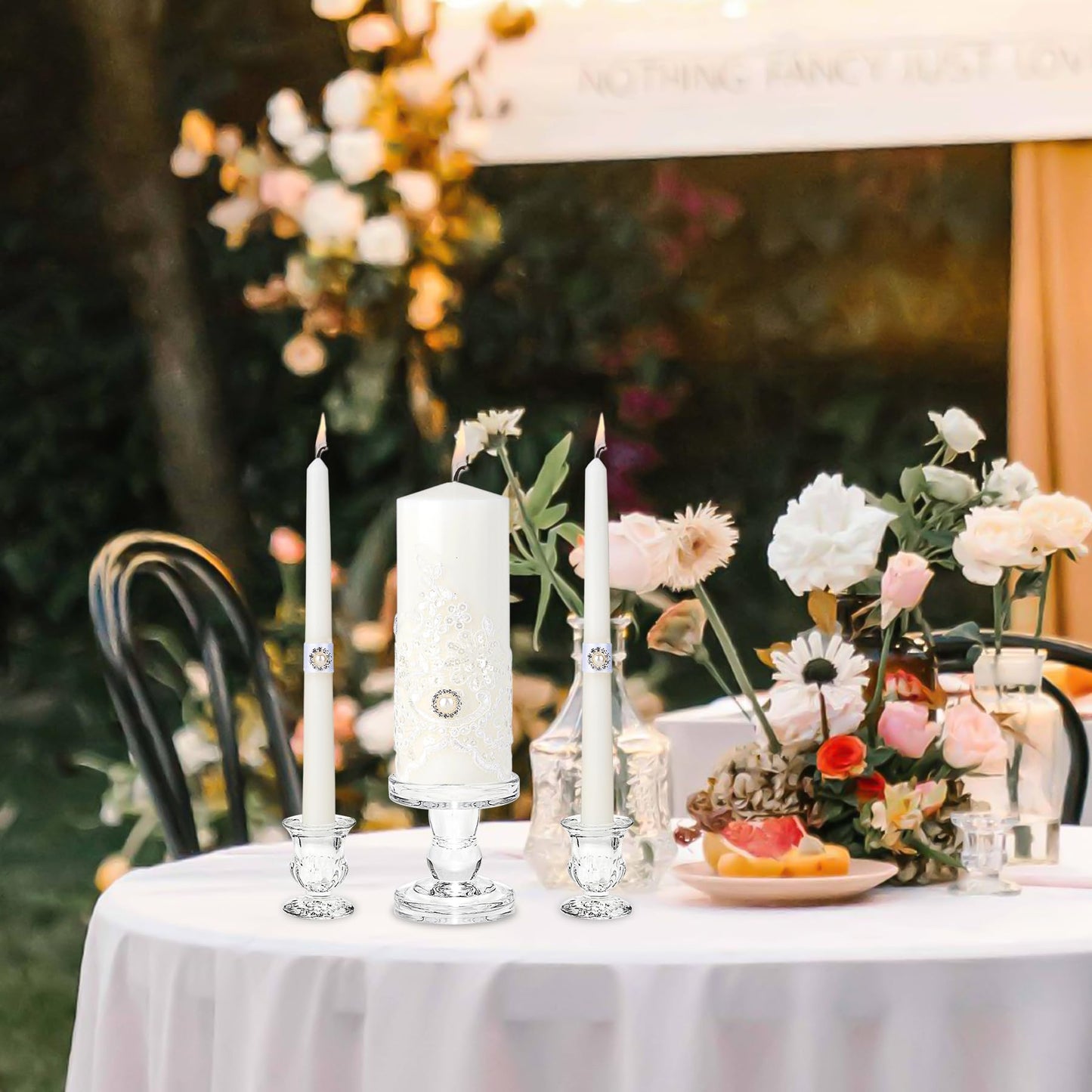 Unity Candles with Glass Candle Holder for Wedding Ceremony - Unity Candle Set Wedding Candles for Ceremony, Unity Ideas for Religious Anniversary Newlyweds Unity Candle Gifts