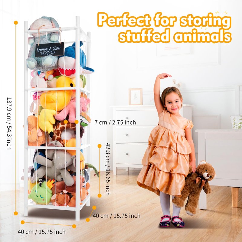 BEINGMATE Care Large Stuffed Animal Storage Organizer, Wooden Stuffed Animal Storage Zoo, Toy Holder, Space Saving Toy Tower for Kidroom, Playroom, Kid’s Gift, White