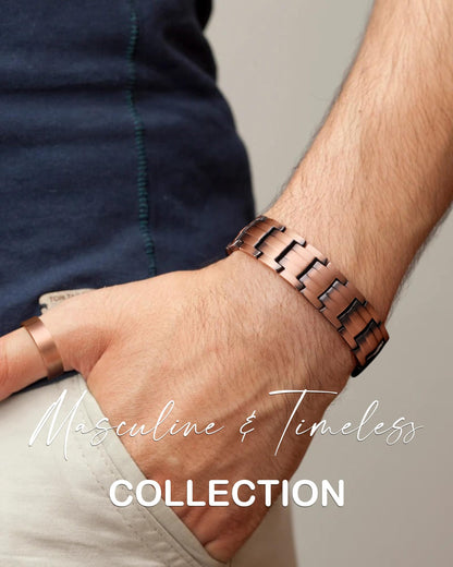 Feraco Men's Copper Magnetic Bracelet and Ring Elegant 99.99% Solid Copper Bracelets with Double-Row Strong Magnets, Magnetic Field Therapy Jewelry