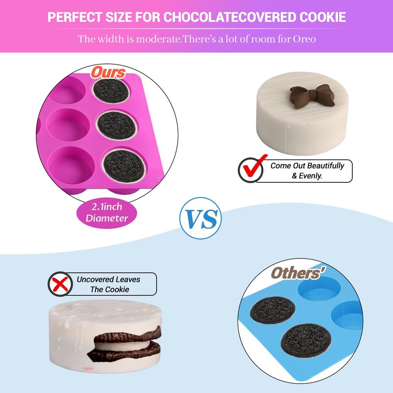 Sakolla 3 Pcs Round Chocolate Cookie Molds, 12-Cavity Cylinder Silicone Molds for Chocolate Covered Oreos, Cake, Candy, Pudding, Mini Soap (2 Rose Red+1 Blue)