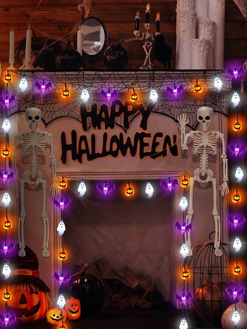 Halloween String Lights, 3D Pumpkin Bat Ghost Fairy Lights Battery Operated with Remote, 30LED Twinkle Light Waterproof 8 Modes & Timer for Halloween Parties Decorations Indoor Outdoor Windows Decor