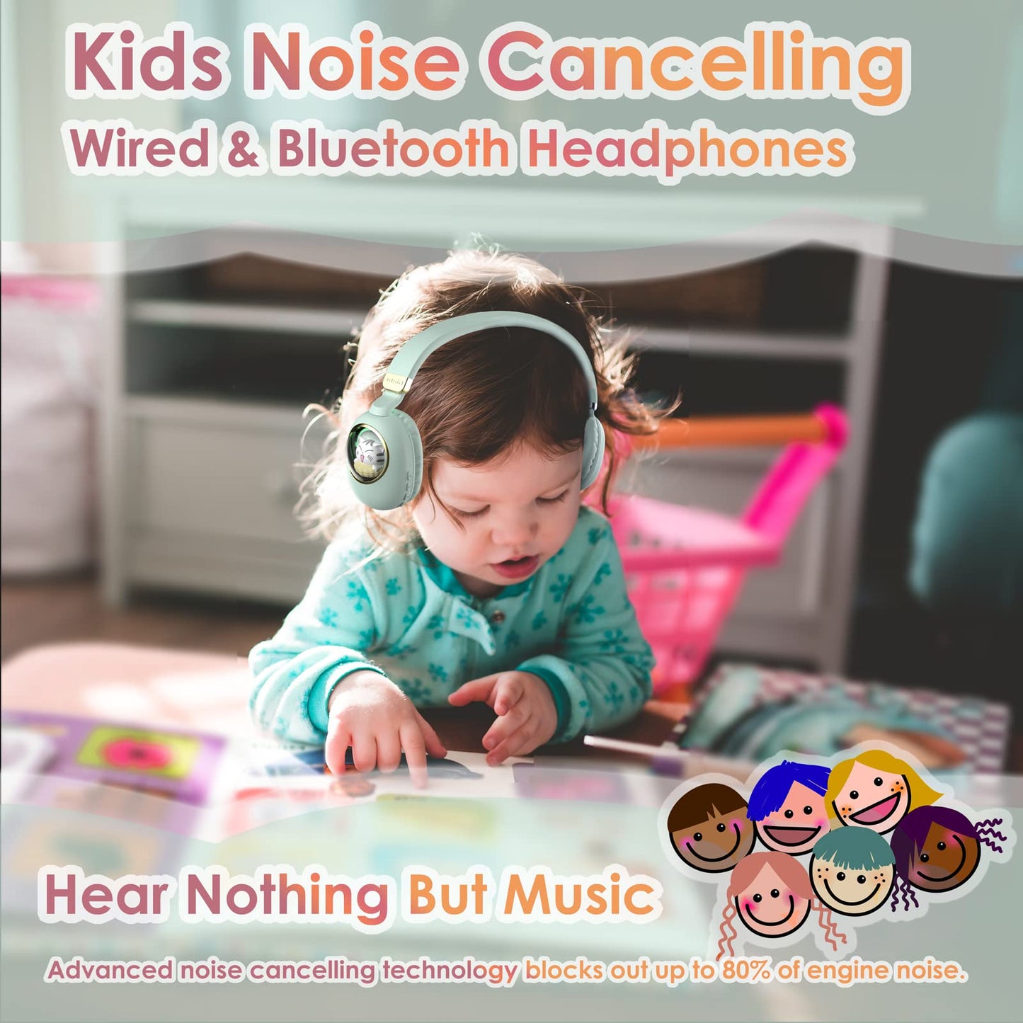 Girls Green Gaming Headset with Microphone - Wired & Wireless Noise Cancelling Over Ear Headphones for Kids & School - Bluetooth Earbuds