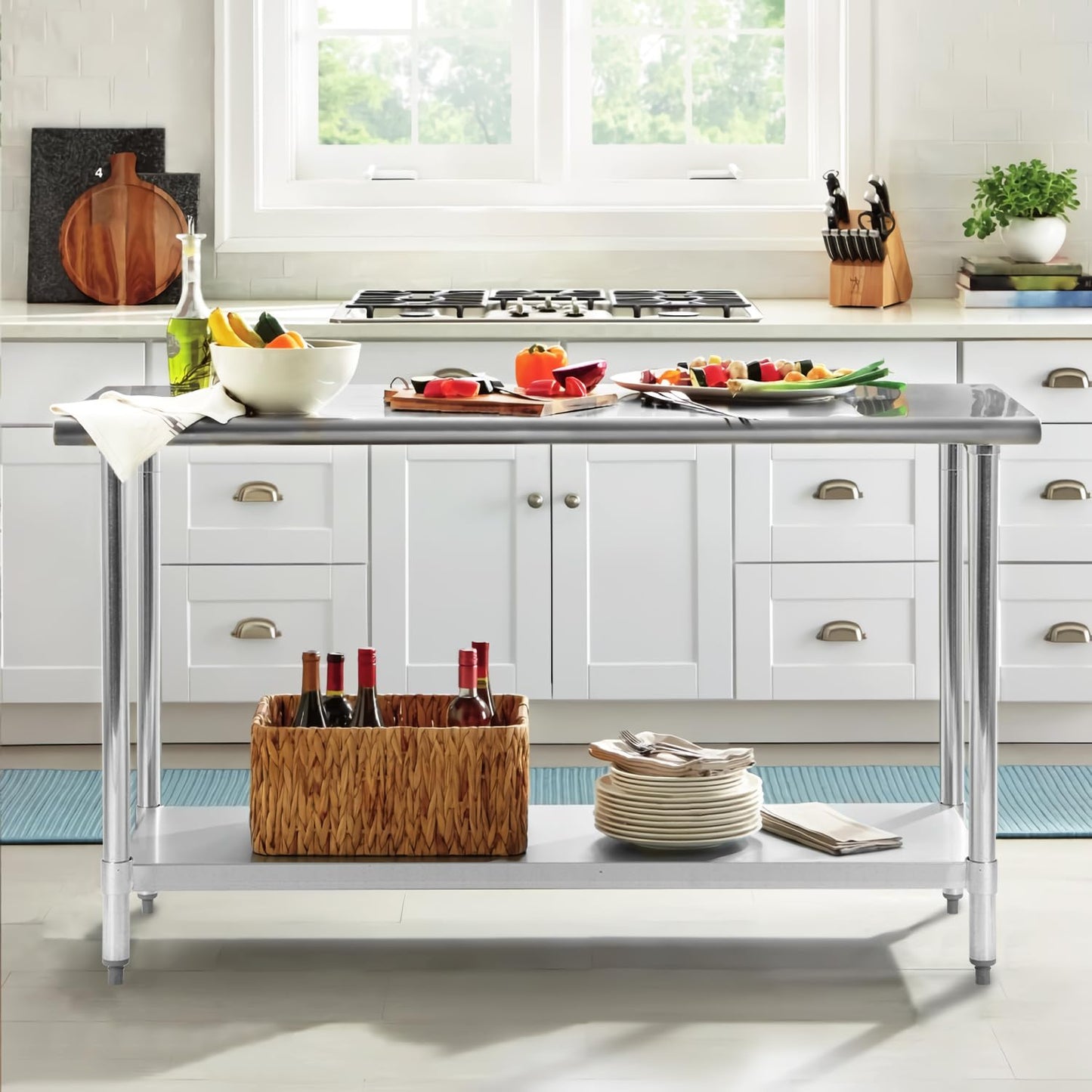 FDW Stainless Steel Table for Prep & Work 24 x 60 Inches, Commercial Heavy Duty Table with Undershelf and Adjustable Legs Food Prep Worktable for Restaurant, Kitchen