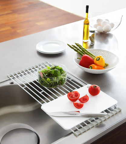 Yamazaki Home Plate Folding Sink Drainer Rack - Kitchen Dish Dryer Large White