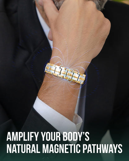 MagnetRX® Magnetic Bracelets for Men - EllipseMAX 5X Strength 5,000 Gauss Magnets - Designed in USA & Patent Pending - Premium Titanium Mens Magnetic Bracelet & Adjustable Length (Silver/Gold)