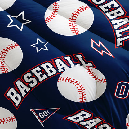 QOOMO 3D Baseballs Comforter Twin Size,Blue Baseball Kids Bedding Set,3Pcs Bedding Set Printed Comforter with 2 Pillowcases,Down Alternative,Soft and Lightweight,for All Seasons