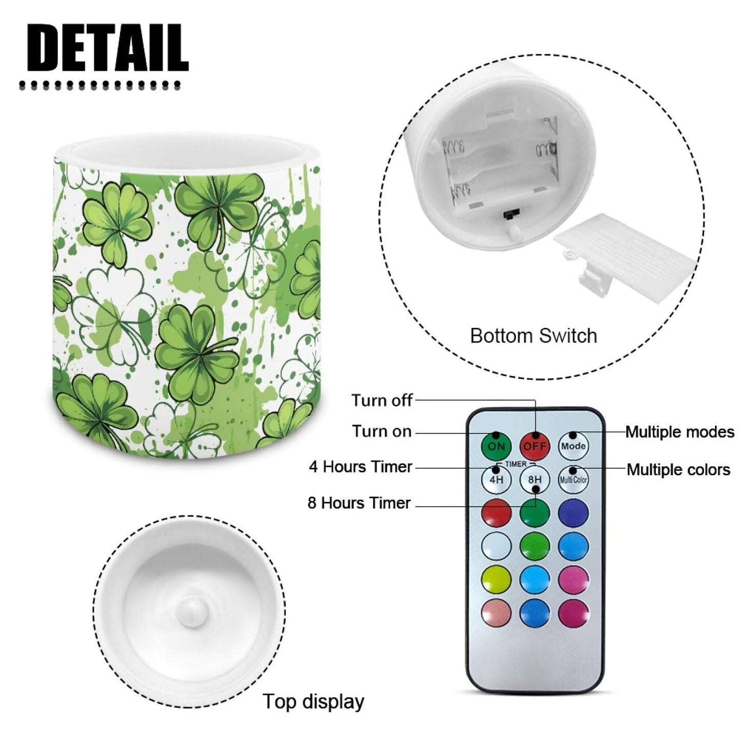 Merkmak Flickering Flameless Candles with Remote and Timer Battery Operated Candles for St Patrick's Day Shamrocks LED Pillar Tea Lights for Patio Porch Banquet Home Decorations