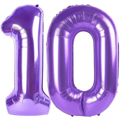 Purple Number 10 Balloon 40 Inch, 10th Birthday Party Decorations for Children, Giant 10 Foil Balloon for Party Supplies