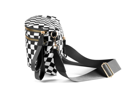 Spacious Checkered Nylon Crossbody Bag Bum Bag Checkered Handbags Wallets for Women