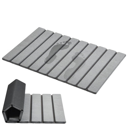 AWW Foldable Stone Bath Mat, Super Absorbent Diatomaceous Earth Mats, Non-Slip 23.6 x 15.5 Inch Quick Drying Mat, Compact and Easy to Store Bath Mats for Bathroom, Easy to Clean, Grey