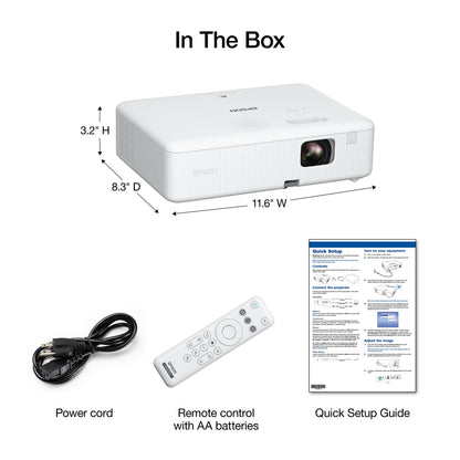 Epson EpiqVision Flex CO-W01 Portable Projector, 3-Chip 3LCD, Widescreen, 3,000 Lumens Color/White Brightness, 5 W Speaker, 300-Inch Home Entertainment and Work, Streaming Ready