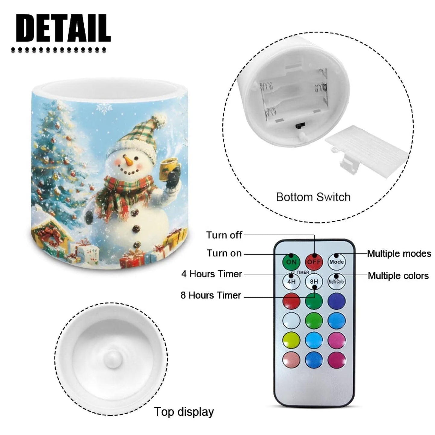 Merkmak 4Pcs Flameless Candles with Remote Christmas Snowman Candles with Timer Battery Operated LED Pillar Tea Lights for Party Banquet Home Decoration