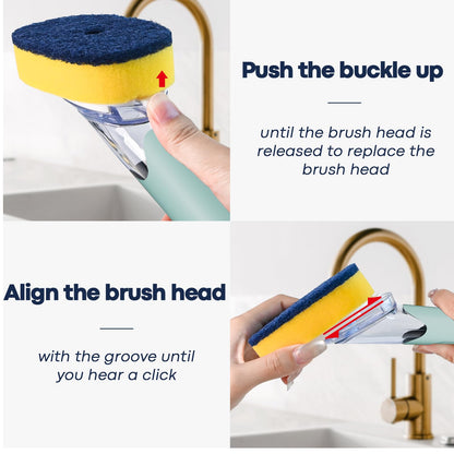 Dish Brush with Soap Dispenser Storage Set with 2 PCS Sponge Refills & Holder, Soap Dispensing Dish Brushes, Sponge with Soap Dispenser Handle, Dish Sponges with Handle for Dishes Pans Pots Sink