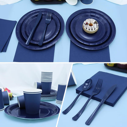 Gudvilla 168PCS Teal Party Plates and Cups and Napkins sets,Teal Paper Plates Party Supplies Bulk with Gold Cutlery Serve 24 Guests for Bridal Shower Birthday Wedding Decorations