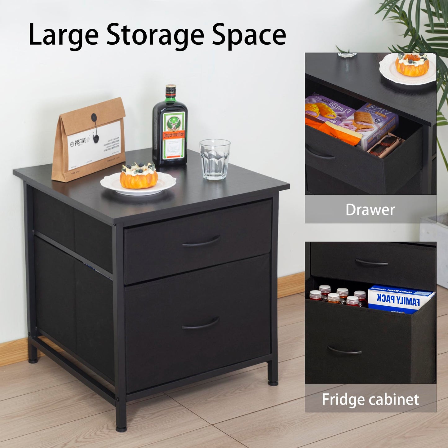 TDLEAYYD Mini Fridge Stand with 2 Drawer, Mini Fridge Organizer Stand Refrigerator Stand with Metal Frame for Dorm, Home, Kitchen, Black