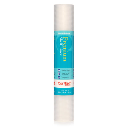 Con-Tact Brand Premium Plus Non-Adhesive Shelf Liner, Heavy Duty and Multi-Functional Drawer Liner, 12" x 6', Woven Clear, Pack of 1 Roll