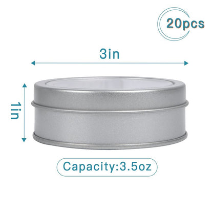 Milkary 20 Pack 3.5 Ounce Metal Tin Cans, Round Empty Container Cans with Clear Top, Storage Cans Gift Case for Kitchen, Office, Candles, Candies, Arts & Crafts