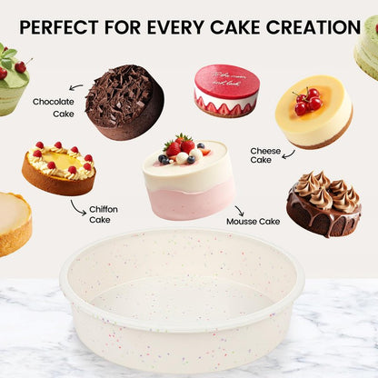 Vinino 8 Inch Silicone Round Cake Pan with Metal Reinforced Frame Set of 2, Nonstick Silicone Springform Pan for Baking Suitable for Making Layers, Cheese & Chocolate Cakes
