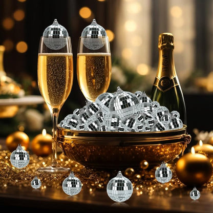 54Pack Disco Ball, Hanging Mirror Disco Ball Ornaments 70s Disco Party Decorations Mini Silver Reflective Christmas Balls for Holiday Wedding Xmas Tree Home Decor