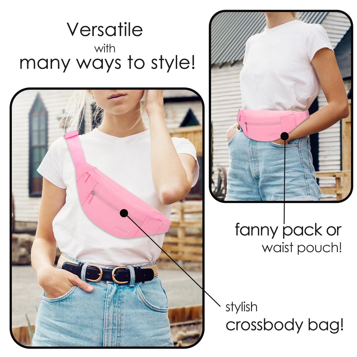 MAXTOP Large Fanny Pack Waist Purses for Women Trendy Cross body Bags with Adjustable Strap Passport Holder Bag for Theme Park Shopping Traveling Running (Barbie Pink)
