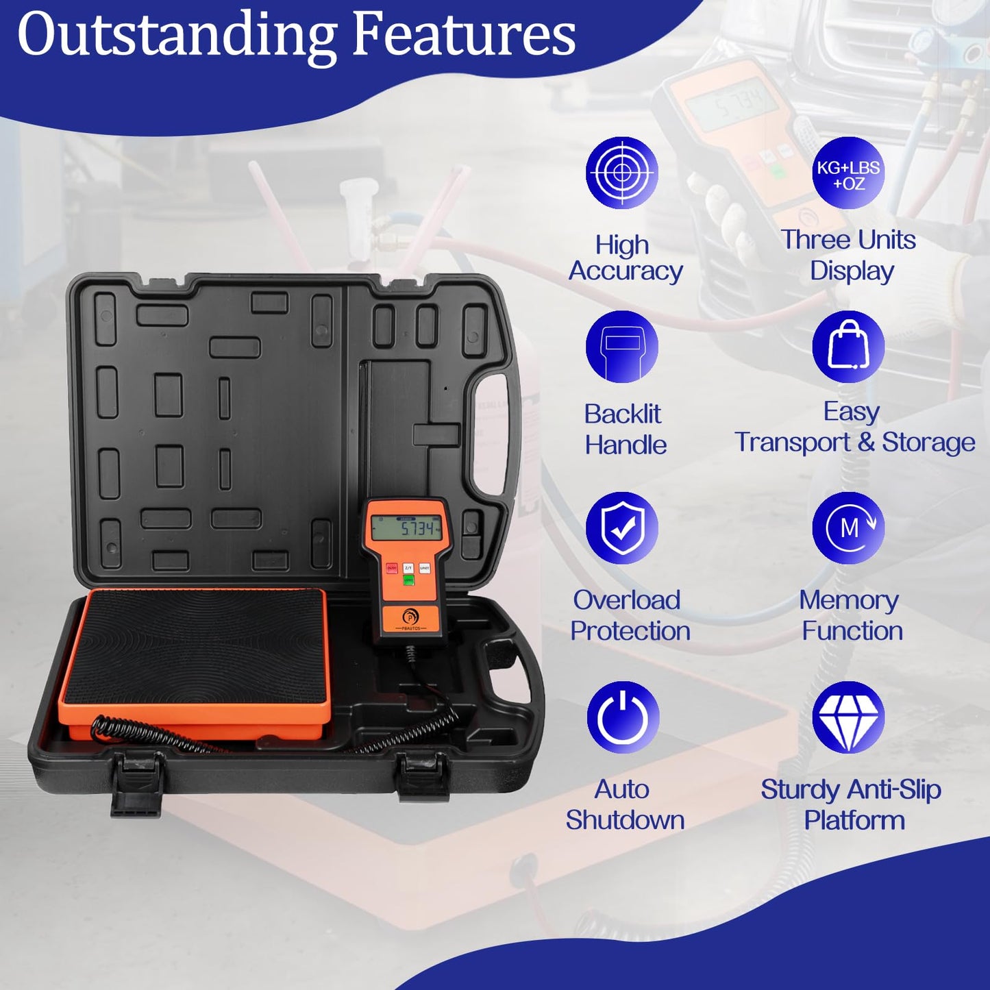 P PBAUTOS 110LBS Electronic Digital Refrigerant Charging Weight Scale with Portable Case, HVAC Refrigerant Scale in Higher Precision for All Refrigerant Recovery Tanks