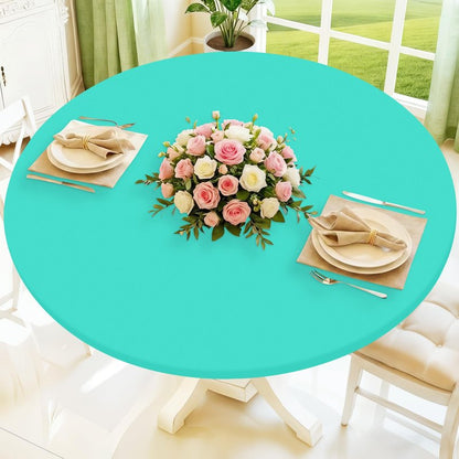 Moosfor Round Spandex Christmas Tablecloth, Elastic Fitted Waterproof Tablecloths for 57"-68" Tables, Stretch Washable Picnic Table Cover for Christmas Dinner, Box Snowflake