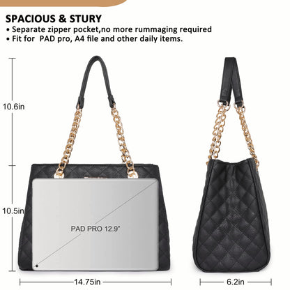 Montana West Tote Bag for Women Quilted Chain Handbags Shoulder Purse Black Gift MWC-040BK