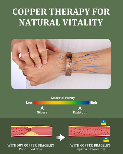 Fashtour Copper Bracelet for Men, 99.99% Pure Copper Bracelet, 18X Enhanced Strength Magnetic with Neodymium Magnets(Tree of life) (copper356-18)