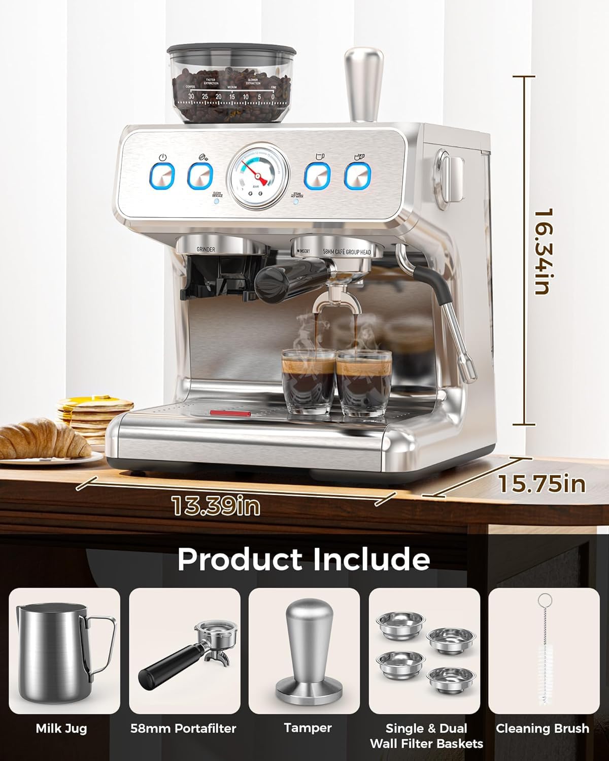 COWSAR (2026 Upgrade) 20 Bar Espresso Machine with Grinder,Expresso Coffee Machines with Milk Frother,Commercial Stainless Steel Expresso Machines for Home,Perfect Cappuccino & Latte