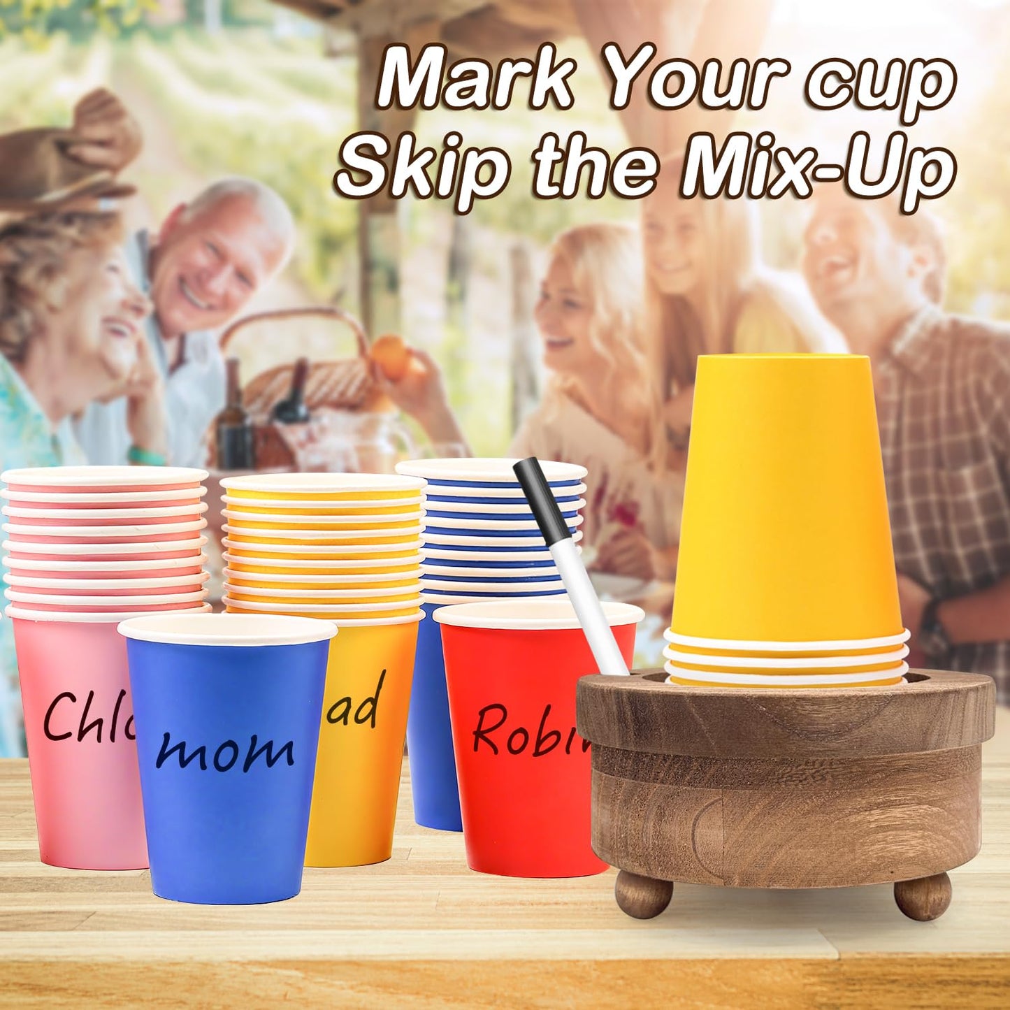 GEMLORD Wooden Cup Holder with Marker Slot, Disposable Cup Holder, Paper Cup Dispenser for Party Decoration Bathroom Kitchen Showers, Weddings & Events