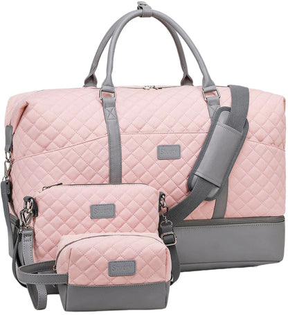 Weekender Bags for Women with Toiletry Bags Large Overnight Bags Travel Duffel Bag Carry On Shoulder Weekend Tote with Shoe Compartment and Wet Pocket