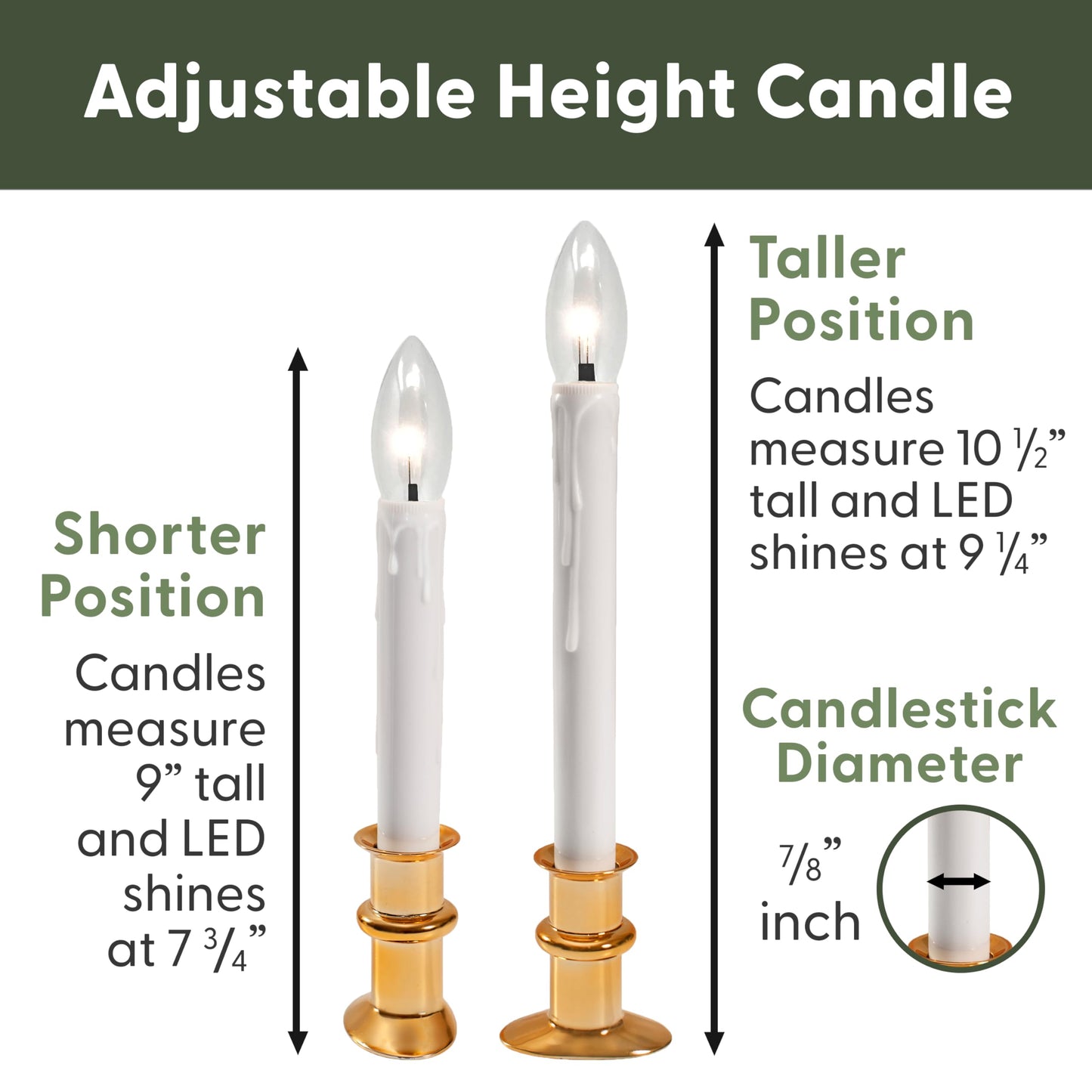 612 Vermont Ultra-Bright LED Window Candles with Timer, Remote Control, Twinkle/Steady LED Light, Battery Operated, Slim Metal Base, VT-9167-R4-BW (Pack of 4, Polished Brass)