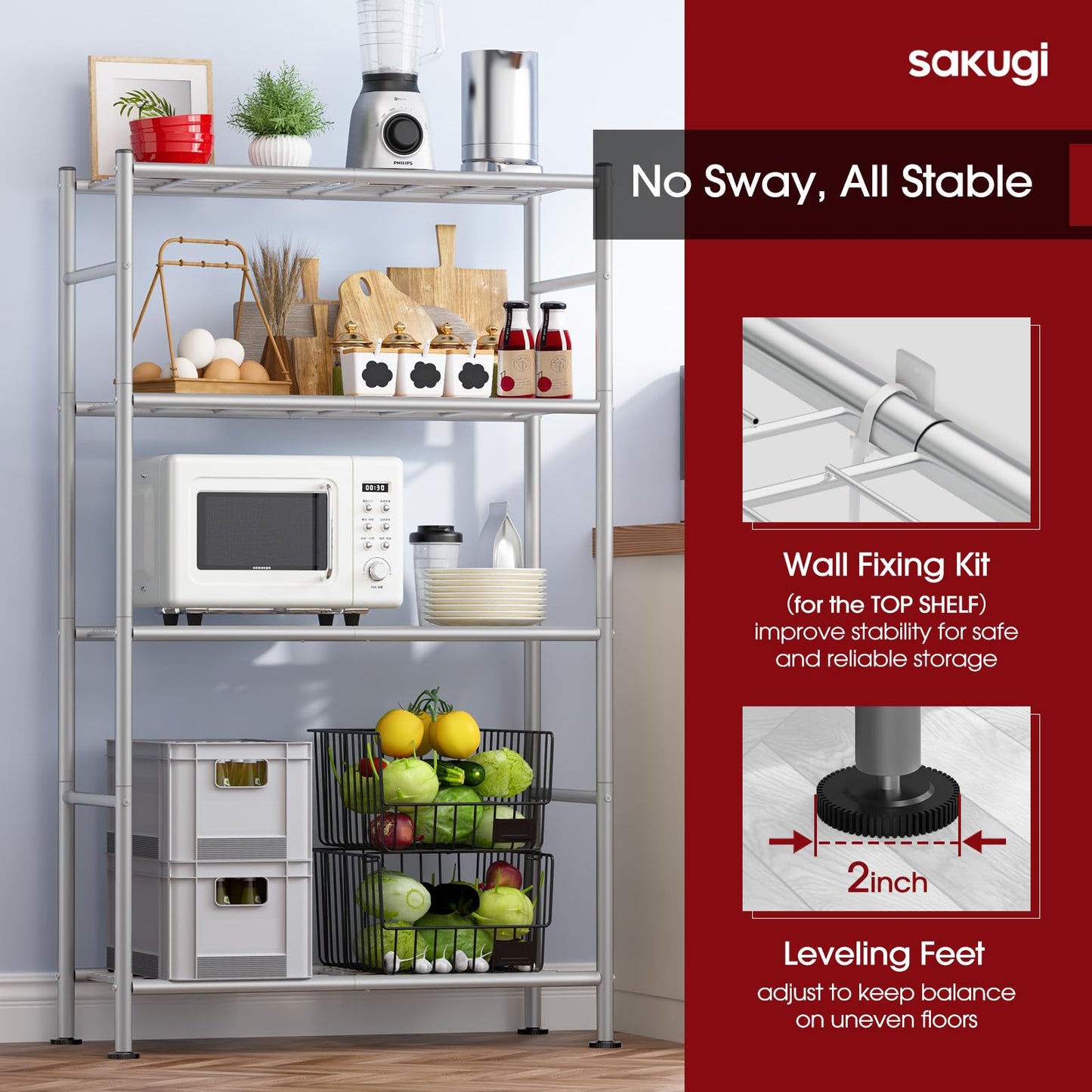 Storage Shelves - 5 Tier Shelf Organizer, Heavy Duty Garage Shelving Unit with Leveling Feet, Stable Metal Shelves Organizer for Pantry, Kitchen and Closet, 33.0" W x 12.6" D x 72.0" H, Black