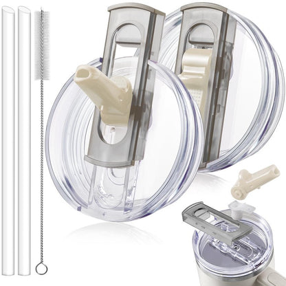 ANTAND 2 Pack Detachable Flip Straw Lid Replacement for 30 oz Stanley Quencher H2.0 & ProTour, Leakproof Spill Proof Lids Straw Cover for Stanley Cup Accessories 30oz, Easy to Clean (Cream, Cream)