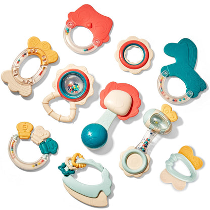hahaland Baby Toys 0-6 Months - Baby Rattles Teething Toys 3-6 Month, Infant Toys 6-12 Months, Teether Grasping Shaker Toy 3 4 5 6 Month Old Must Haves Neutral Gifts Christmas Baby Stocking Stuffers