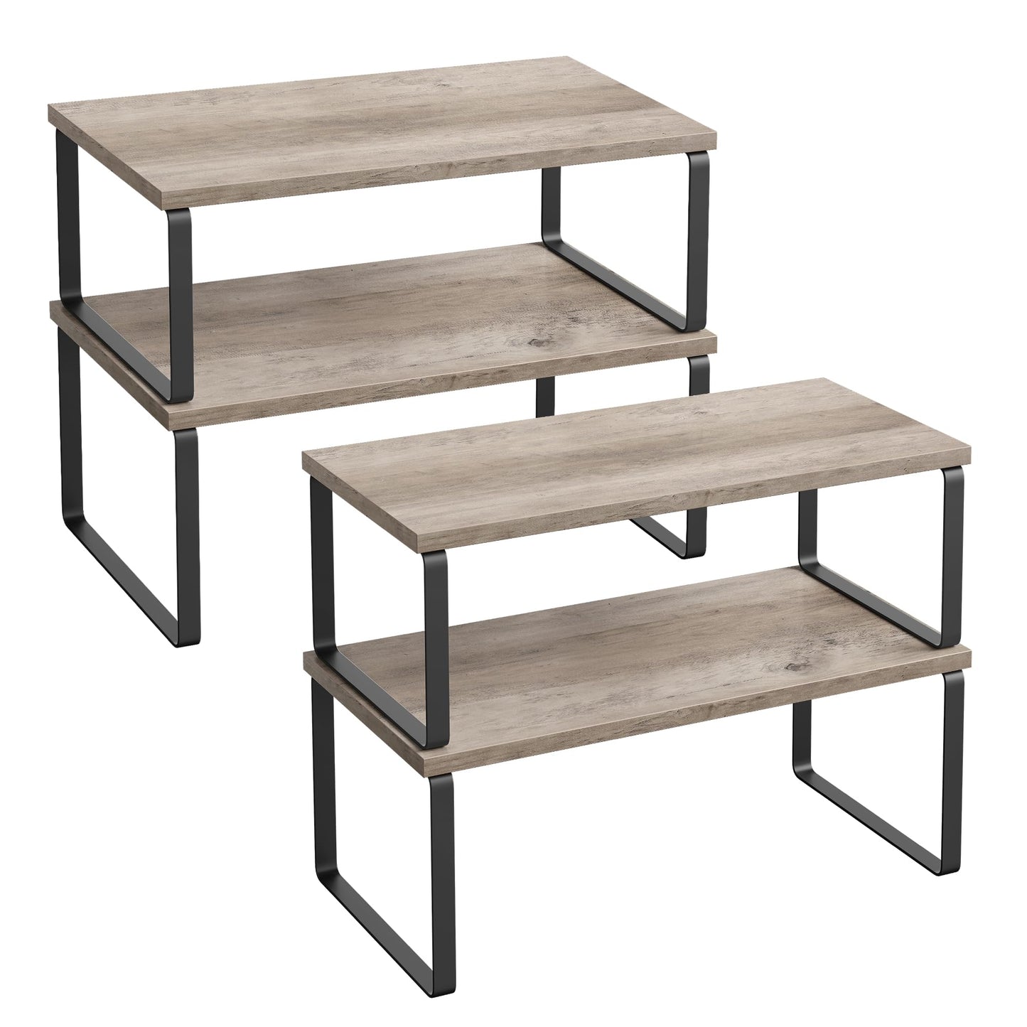 SONGMICS Cabinet Organizer Shelf, Set of 4 Kitchen Counter Shelves, Kitchen Storage, Spice Rack, Stackable, Expandable, Metal and Engineered Wood, Cloud White and Natural Beige UKCS010N01
