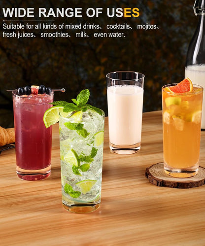 LUNA & MANTHA Drinking Highball Glasses Set of 8, Water Glasses 15.5 oz, Wide Mouth Design Lead-Free Crystal Glassware, Tall Glass Cups for Cocktail Parties, Family Dinners, Friends' Gatherings