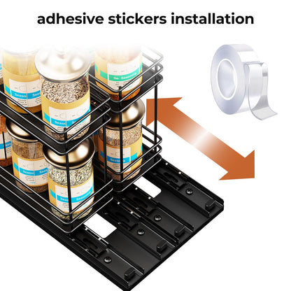 Pull Out Spice Rack Organizer for Cabinet, Slide Out Spice Racks, Easy to Install, 2.1''Wx10.35''Dx8.26''H, 3 Drawers 2 Tiers(Black)