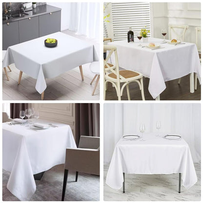 JALANCY 4 Pack Square Table Cloth 52x52 Inch White Tablecloth Machine Washable Fabric Polyester Table Cover for Dining, Buffet Parties, Picnic, Events, Weddings and Restaurants（White）