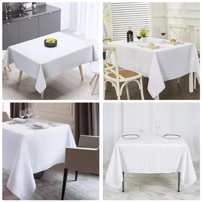JALANCY 4 Pack Square Table Cloth 70x70 Inch White Tablecloth Machine Washable Fabric Polyester Table Cover for Dining, Buffet Parties, Picnic, Events, Weddings and Restaurants（White）