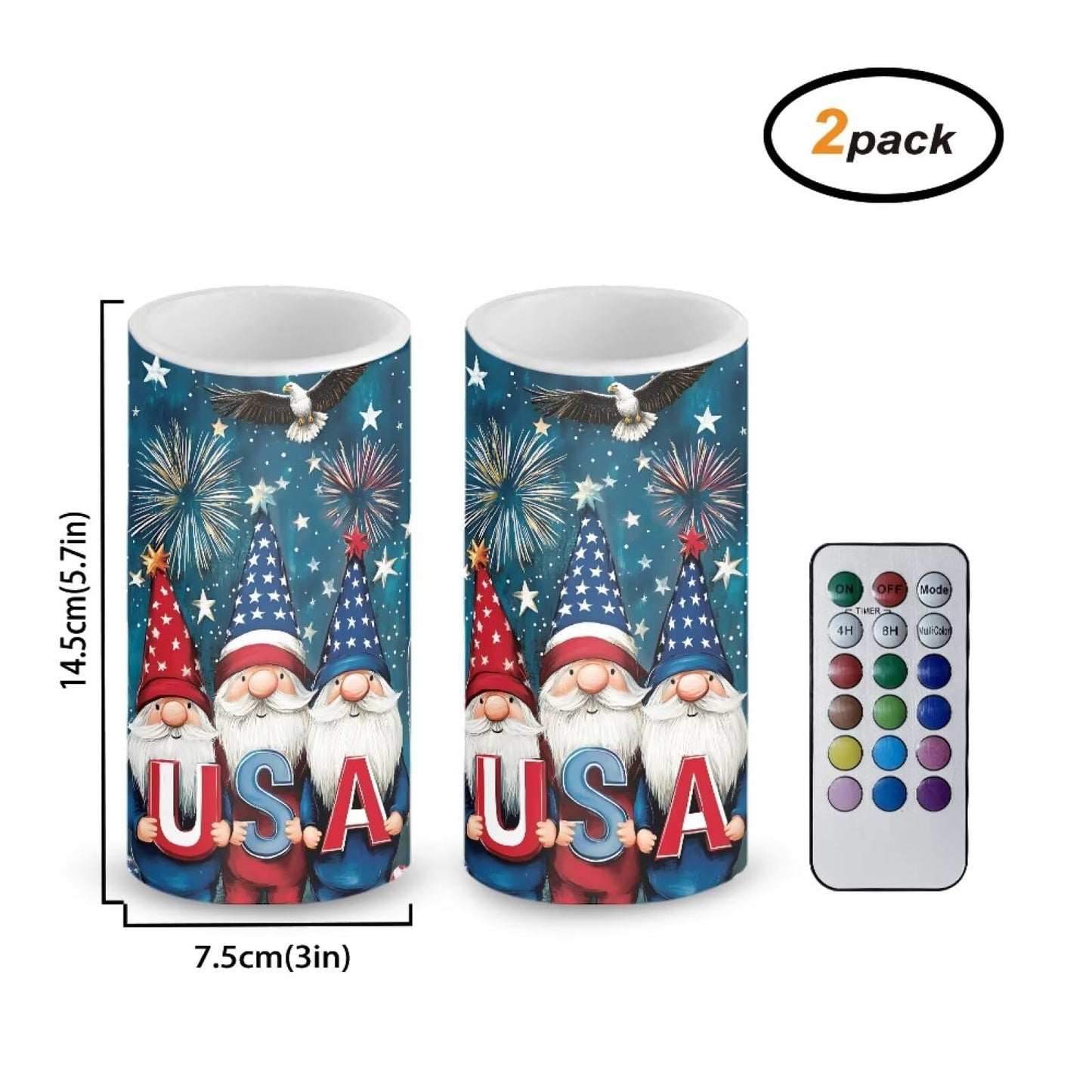 Luarisgur USA Flag Gnomes Battery Powered Candles with Remote and Timer Veterans Day Gifts Decorations LED Flameless Flickering Candles for Indoor Gifts Holiday Decor Home Party Festival Set of 2