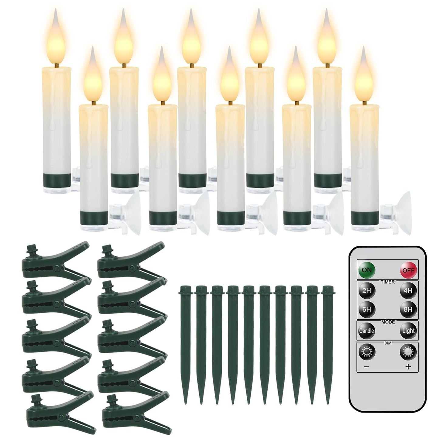 KunSwenn Clip on Candles for Christmas Trees, 10 Pcs Candle Lights for Christmas Tree with Remote Timer, Suction Cup for Window Candles, LED Flameless Taper Candlesticks for Holiday Home Window Decor