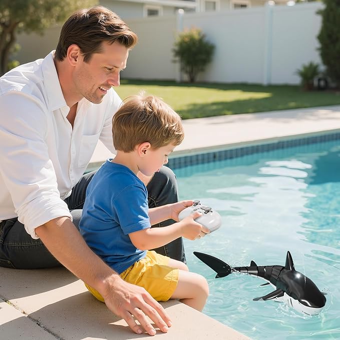 2.4GHz Remote Control Shark Toys for Boys1:18 Scale High Simulation Shark Toys with Light &amp Spray RC Sharks for Pools &amp Lakes Toy Shark Boat Gift for 4 5 6 7 8 9 Year Old Kids Boys Girls