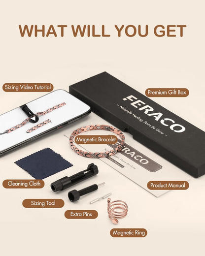 Feraco Pure Copper Bracelets & Rings for Women, Ultra Strength Magnetic Bracelet with 3500 Gauss Magnets & Sparkling Cubic Zirconia, Adjustable, Infinite Symbol
