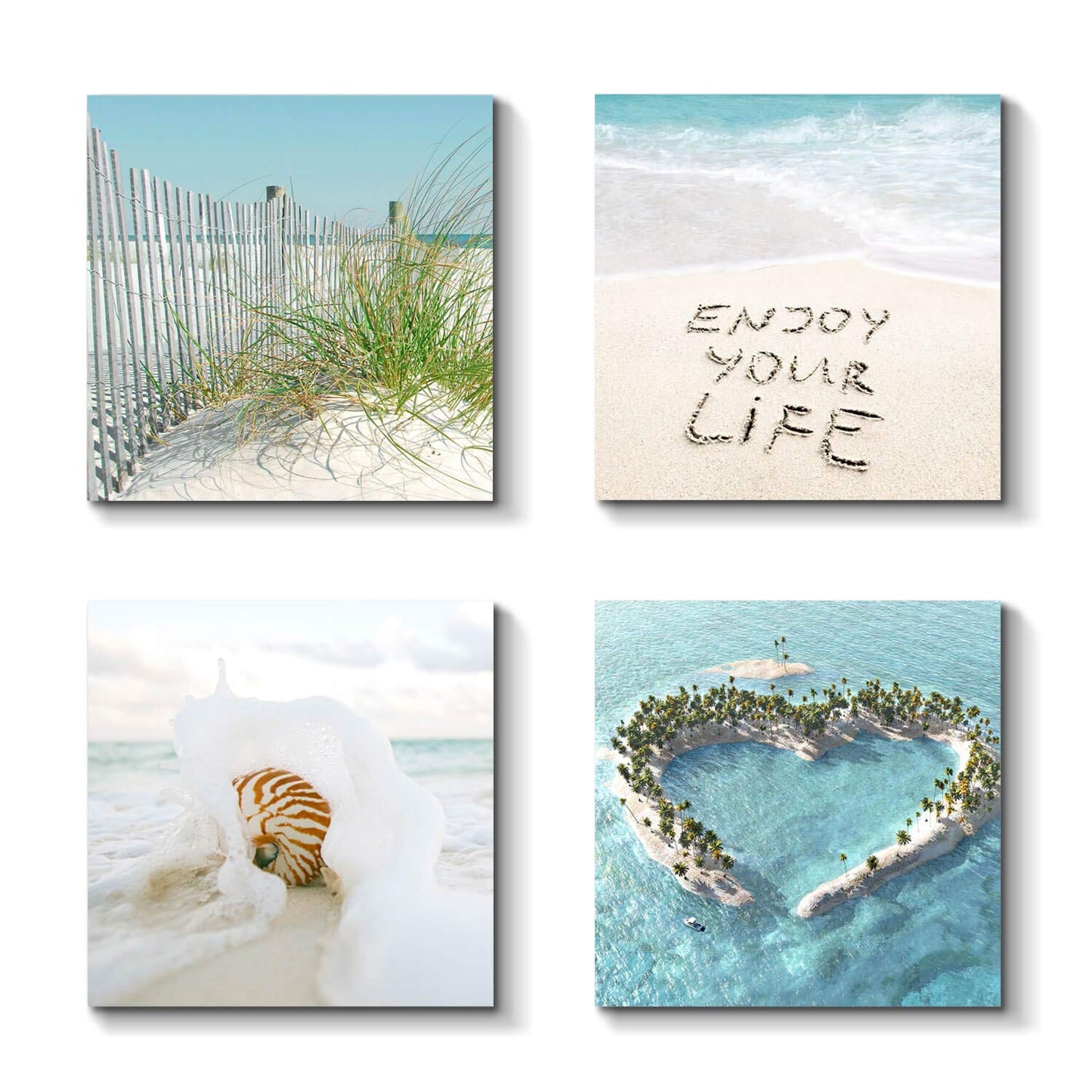 TAR TAR STUDIO Beach Scene Canvas Wall Art: Seaside Scenery Picture Print Seascape Painting Artwork for Living Room (12" x 12" x 4 PCS, Multiple Style)