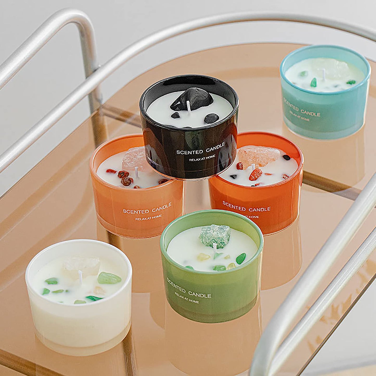 Healing Crystal Candles Chakra Jar Candle Soy Candle Gifts for Women Scented Candle Set 2 Pack Green and Orange