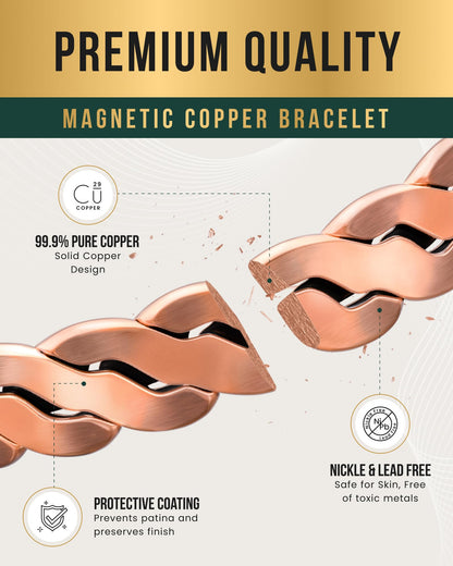 MagnetRX Copper Magnetic Bracelets – Effective Pure Copper Bracelet for Men and Women – Adjustable Cuff Bangles (Twisted Copper)