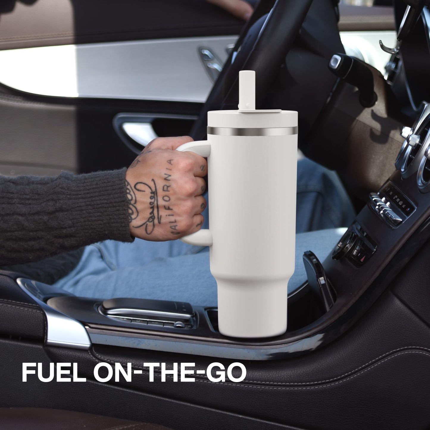 40 oz Tumbler with Handle and Straw: Stainless Steel Insulated Tumbler Keeps Cold for 24 Hours, Leakproof Travel Cup Fits in Cup Holder and BPA-Free, Black Night
