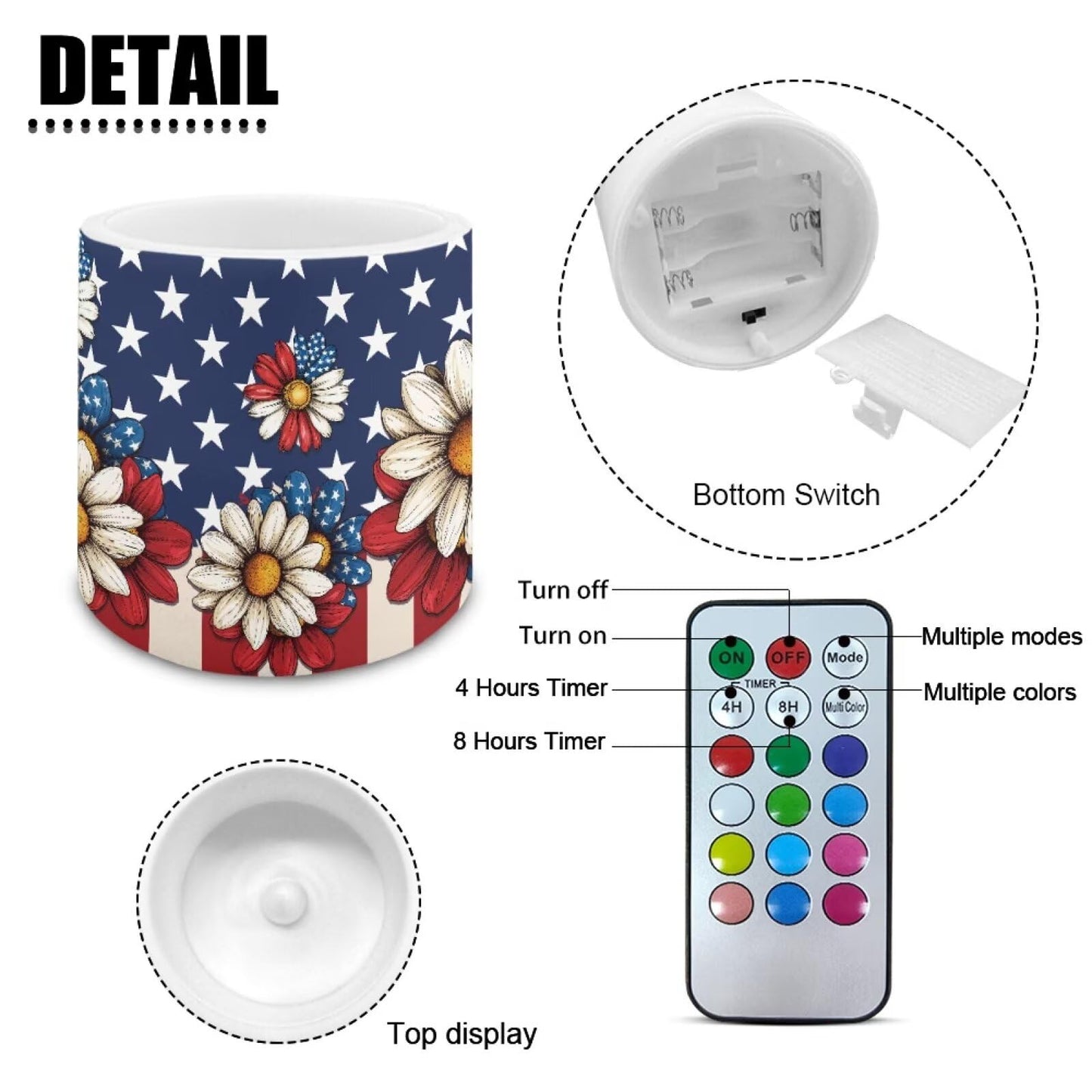NETILGEN July 4th Independence Day Decor Flameless Candles with Timer Remote 4 Packs Novelty American Flag Theme LED Battery Operated Pillar Candles