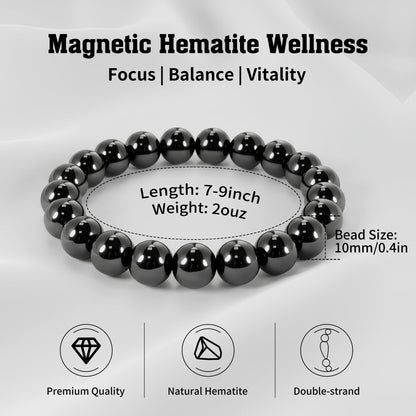 PEALICIOUS Hematite Bracelet for Men, 10MM Magnetic Bracelet with Natural Hematite Beads as Mens Anniversary Jewelry Gifts, Black Magnet Jewelry with Energy Stone for Balance Power Inspirational Gift